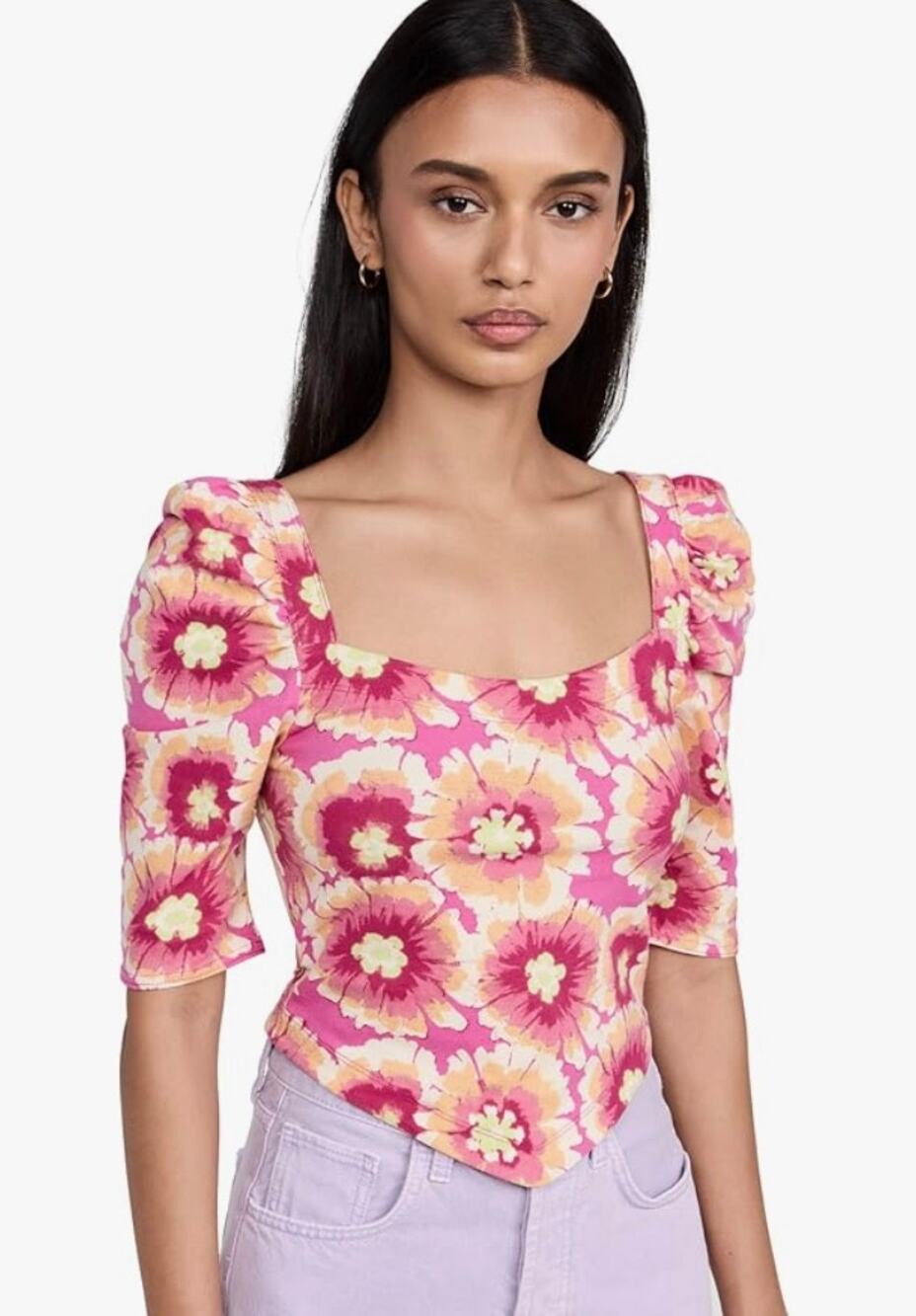 Free People Womens L Pink Floral Give Me More Crop Boho Hippie Open-Back Top
